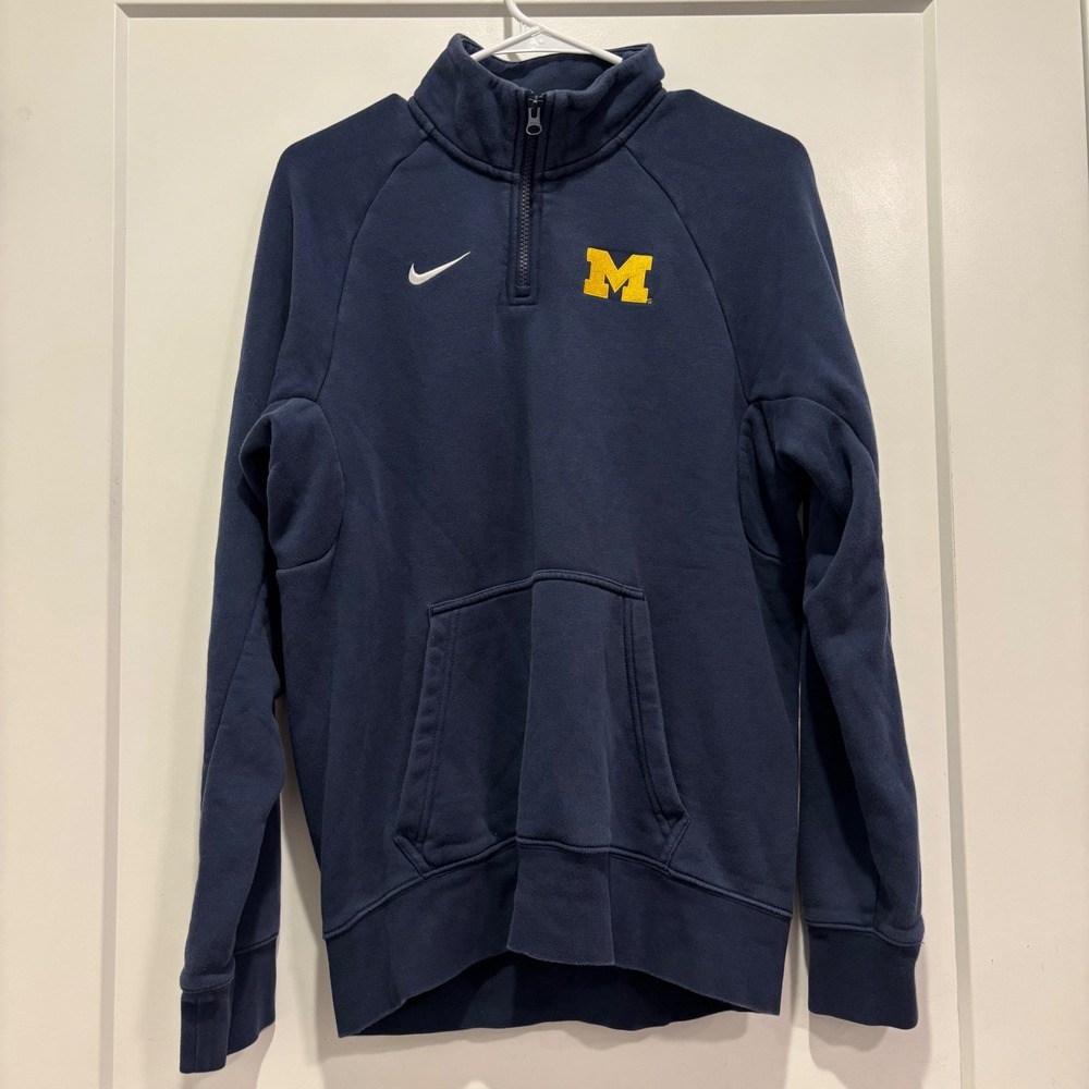 Nike Michigan Wolverines Mens Small Navy Blue Quarter Zip Pullover Sweatshirt